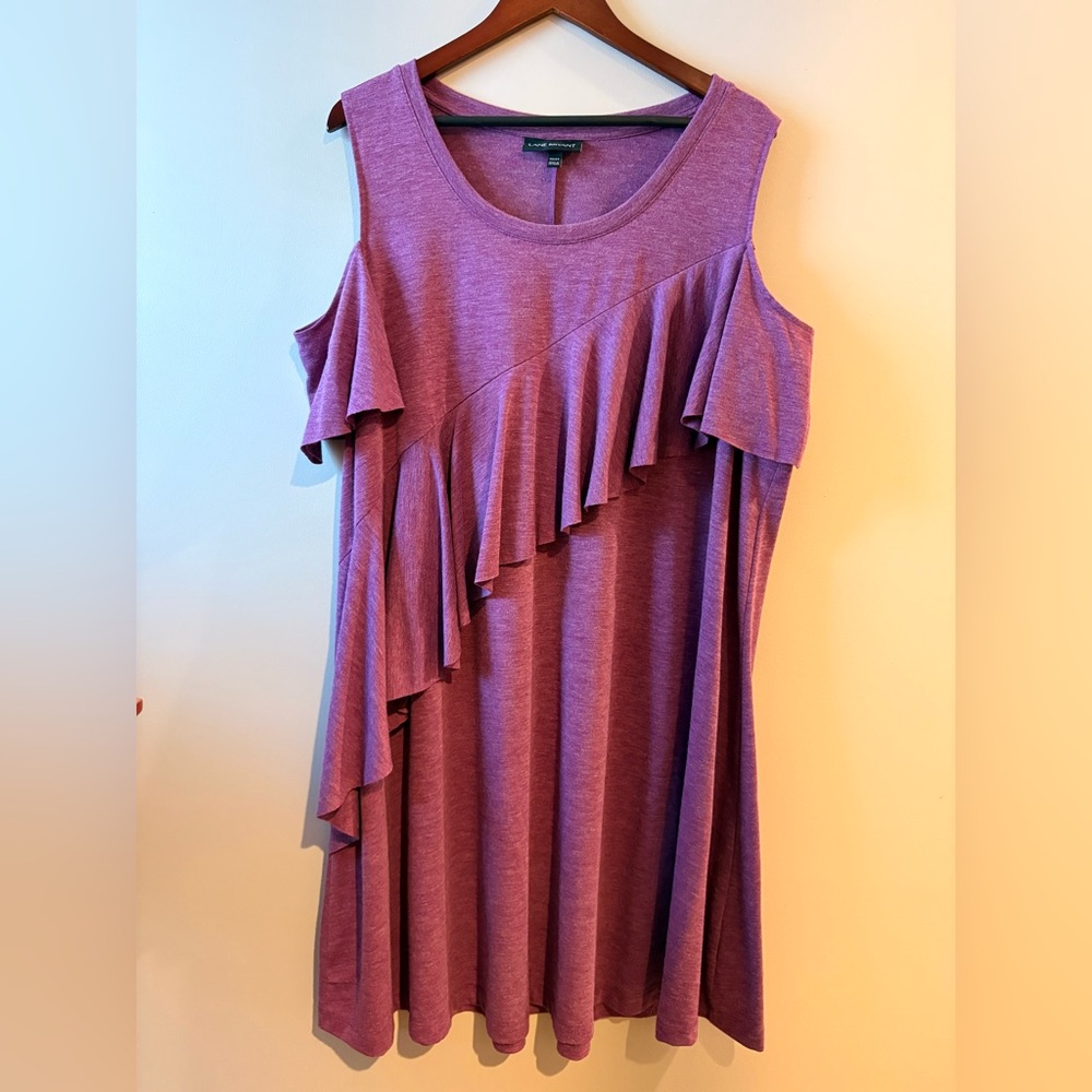Lane Bryant Purple Cold Shoulder Ruffle Dress Size 3X 22/24 Like New